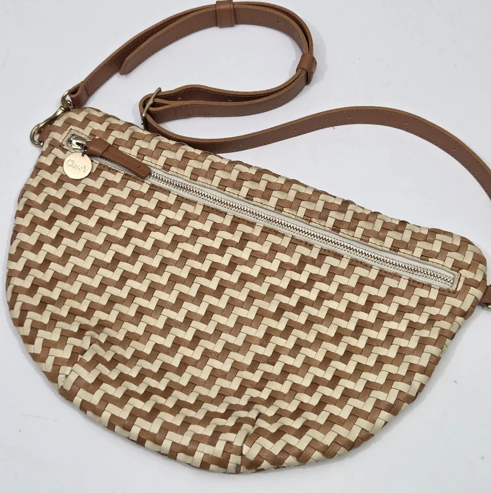 Clare V Woven Tan and Cream Crossbody Belt Bag - Picture 6 of 10